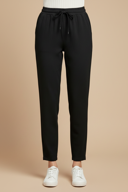Pantalon Noir Fluide Cordon Décontracté Femme - Polyester - vue 3