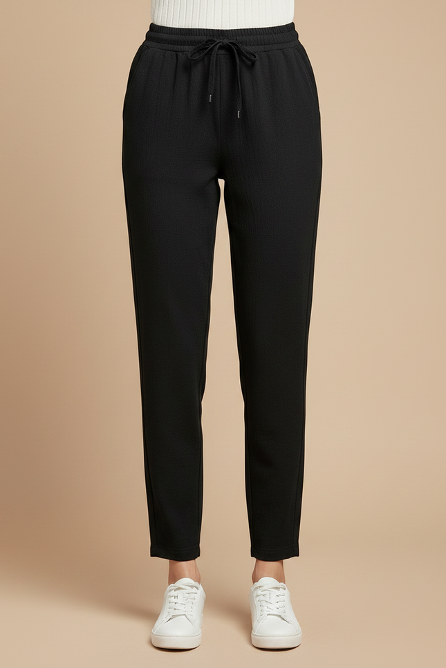Pantalon Noir Fluide Cordon Décontracté Femme - Polyester - vue 3