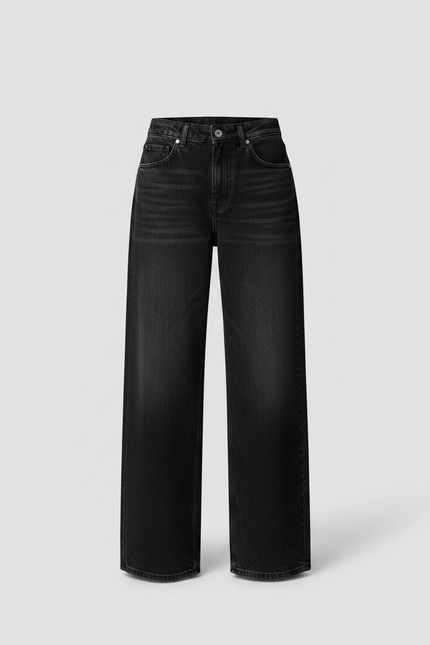 Pantalon Noir Ample Taille Haute Décontracté Femme - Jean - vue 3