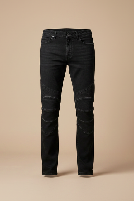 Pantalon Noir Homme Motard Matelassé Denim Slim - Jean - vue 3