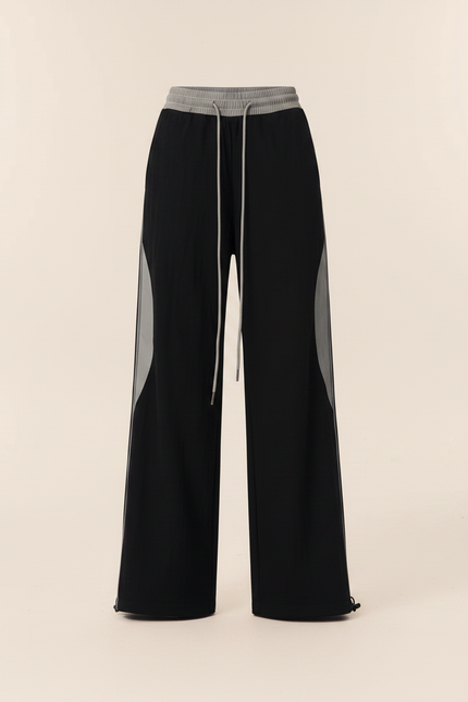 Pantalon Noir Large Sportif Rayures Grises Décontracté - Polyester - vue 3