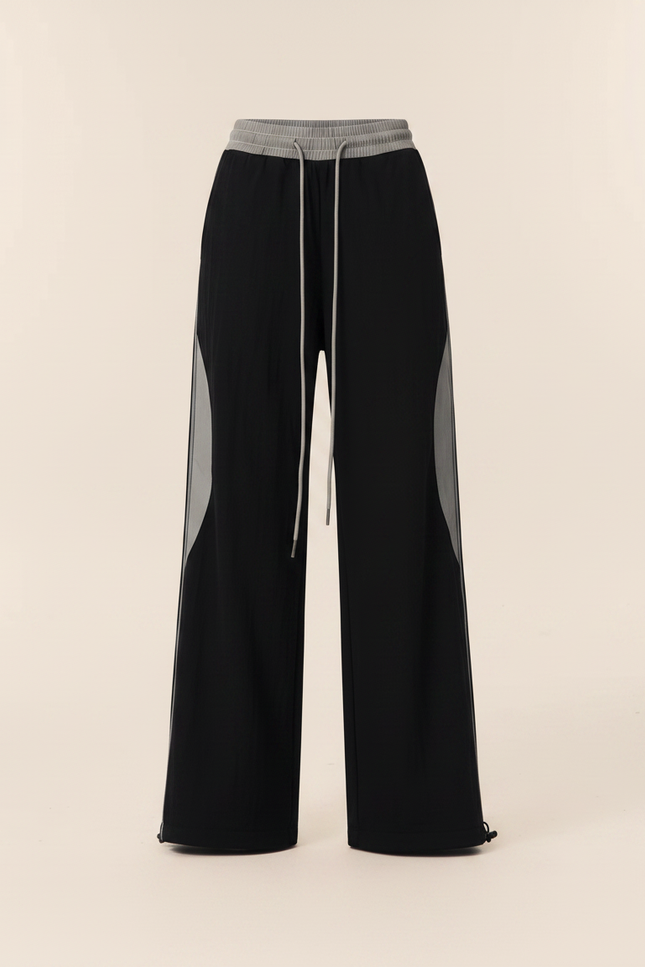 Pantalon Noir Large Sportif Rayures Grises Décontracté - Polyester - vue 3