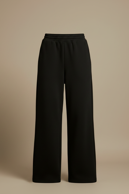 Pantalon Noir Ample Taille Haute Confortable Décontracté - Molleton - vue 3