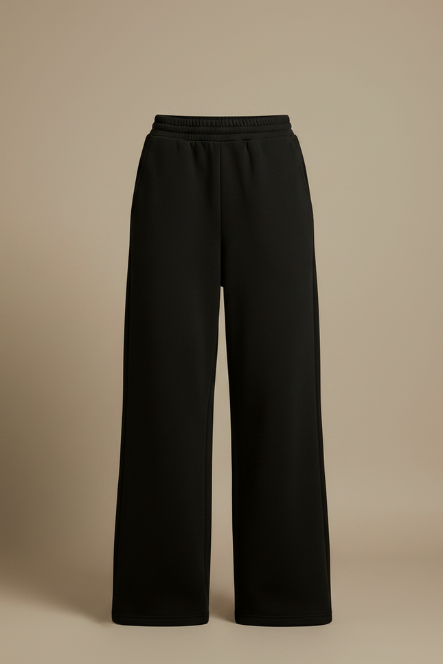 Pantalon Noir Ample Taille Haute Confortable Décontracté - Molleton - vue 3