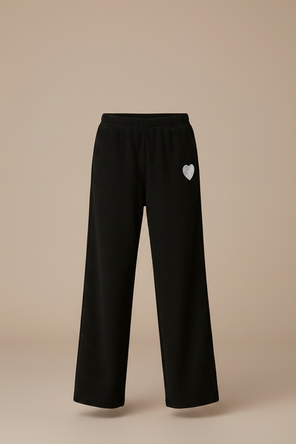 Pantalon Noir Côtelé Ample Décontracté Enfant Cœur - Cordé - vue 3