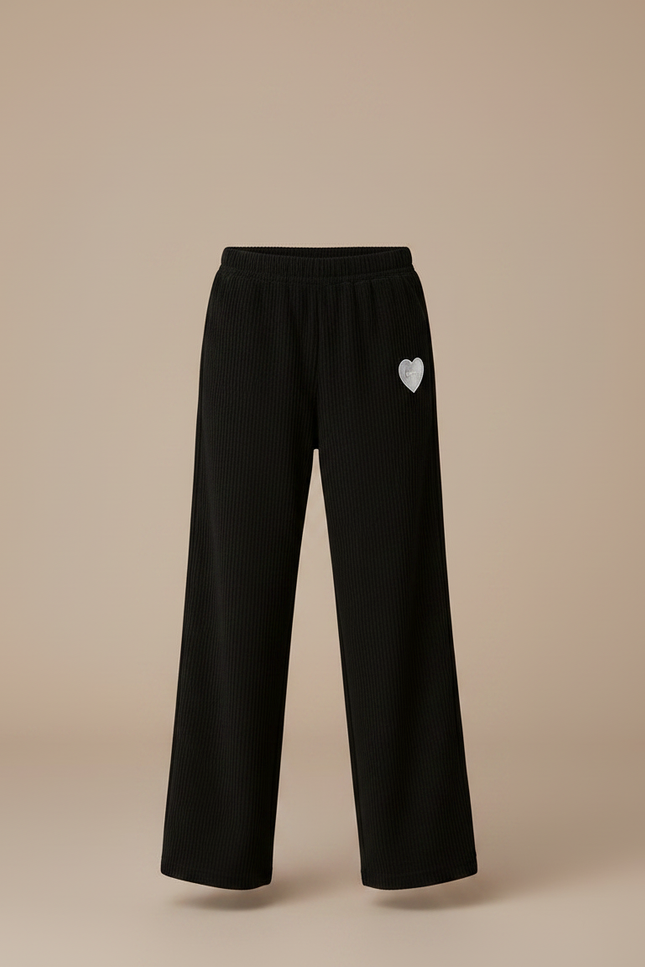 Pantalon Noir Côtelé Ample Décontracté Enfant Cœur - Cordé - vue 3
