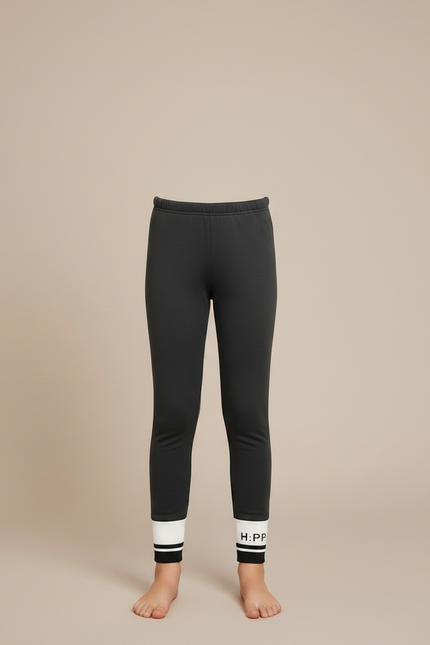 Pantalon Noir Fille Molletonné Confortable Imprimé Sportif - Gris - vue 3