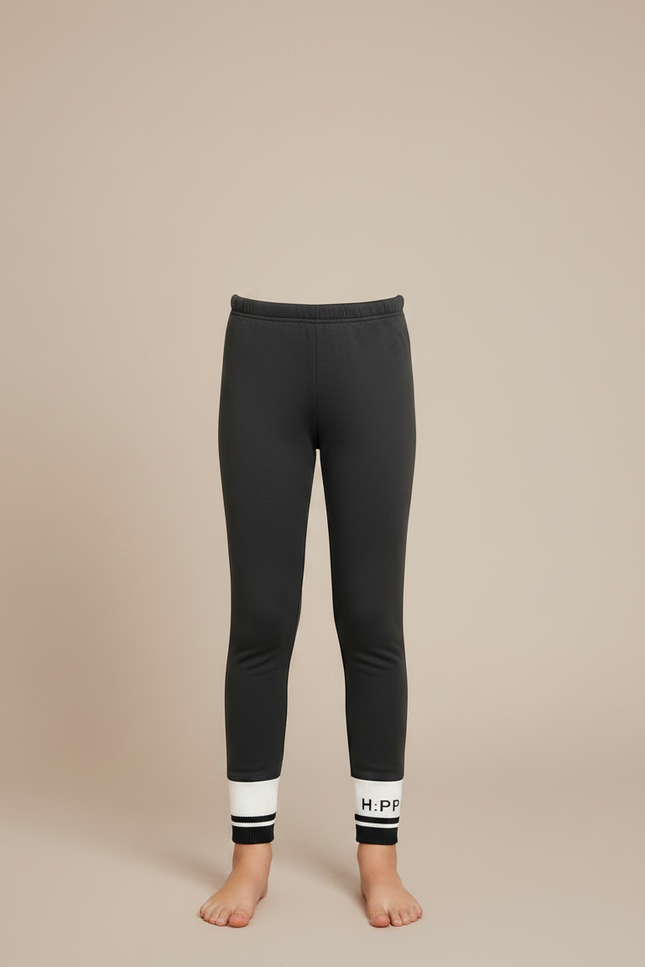 Pantalon Noir Fille Molletonné Confortable Imprimé Sportif - Gris - vue 3