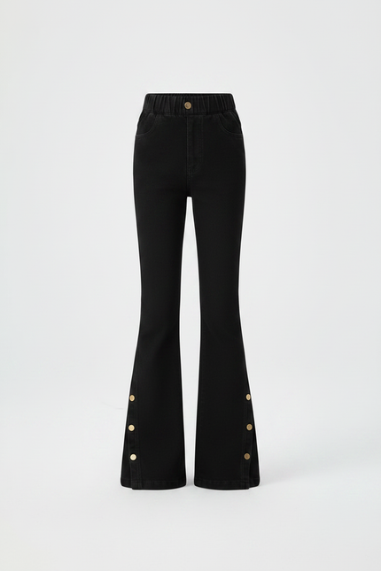 Pantalon Noir Évasé Boutons Dorés Fille - Jean - vue 3