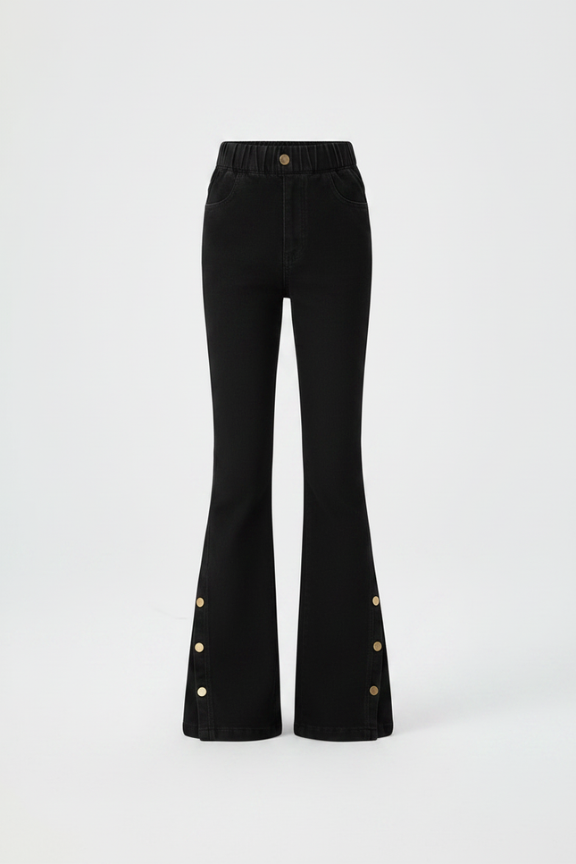 Pantalon Noir Évasé Boutons Dorés Fille - Jean - vue 3