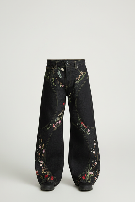 Pantalon Noir À Fleurs - Jean - vue 3