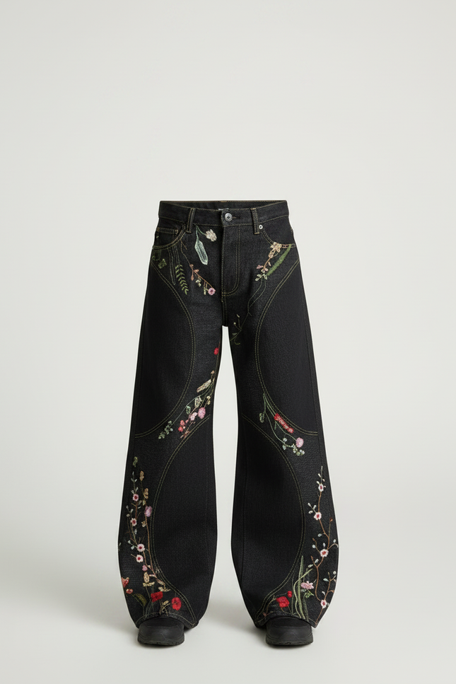 Pantalon Noir À Fleurs - Jean - vue 3