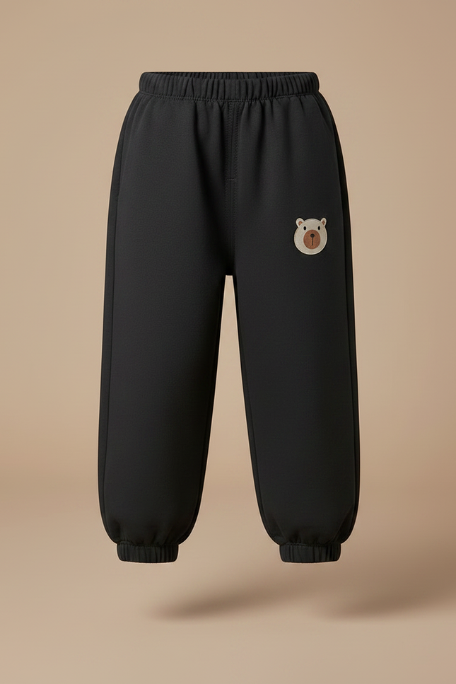 Pantalon Noir Enfant Décontracté Ample Ours Mignon - Molleton - vue 3