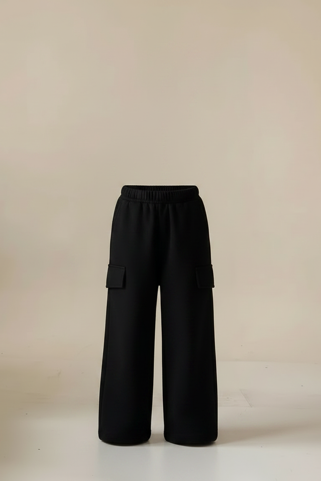 Pantalon Noir Cargo Ample Garçon Molletonné Chaud - vue 3