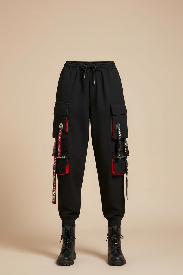 Pantalon Noir Cargo Punk Streetwear Femme Chaîne - Gabardine - vue 3
