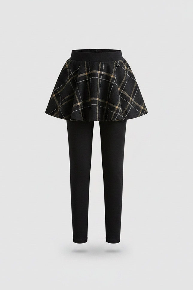 Pantalon Noir Plaid Jupe Intégrée Épais Fille - Molleton - vue 2