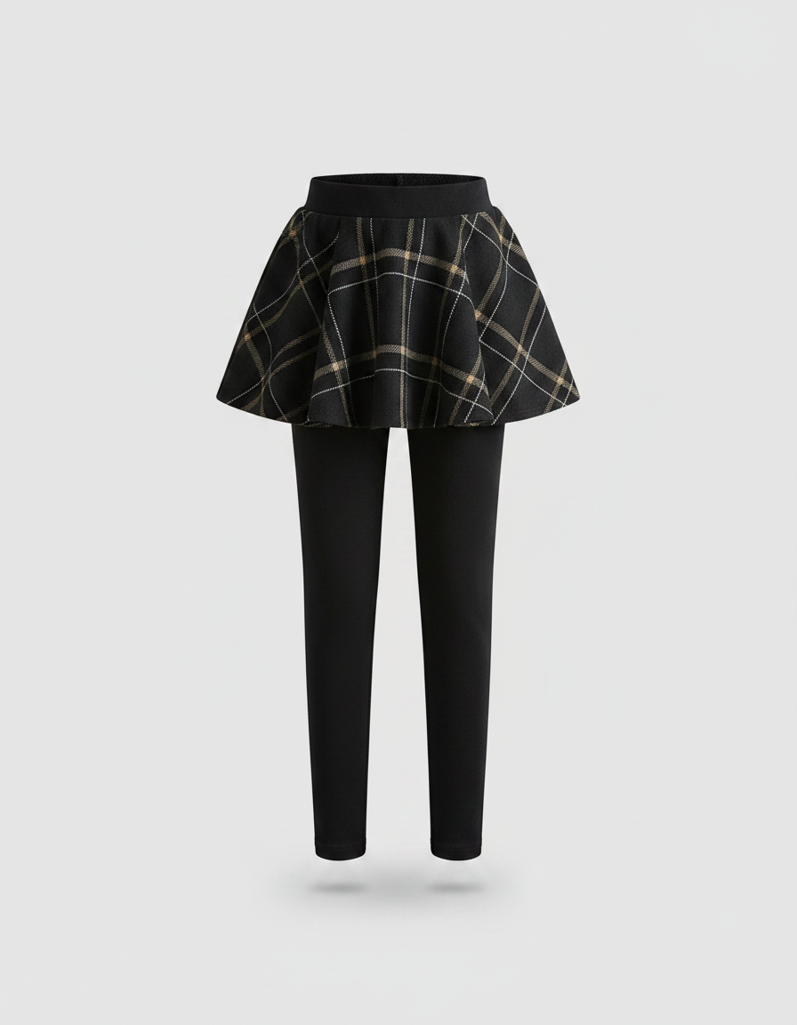 Pantalon Noir Plaid Jupe Intégrée Épais Fille - Molleton - vue 2