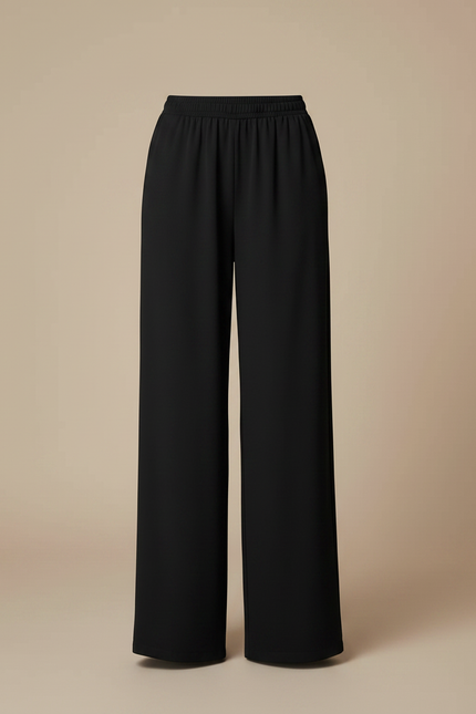 Pantalon Noir Fluide Ample Taille Haute Élégant Femme - Viscose - vue 3