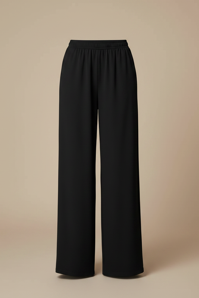 Pantalon Noir Fluide Ample Taille Haute Élégant Femme - Viscose - vue 3