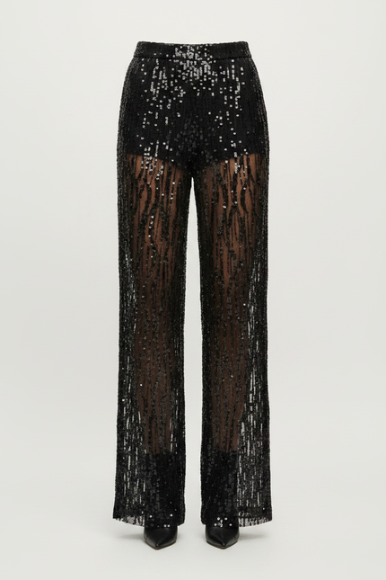 Pantalon Filet Strass Noir - Maille - vue 3