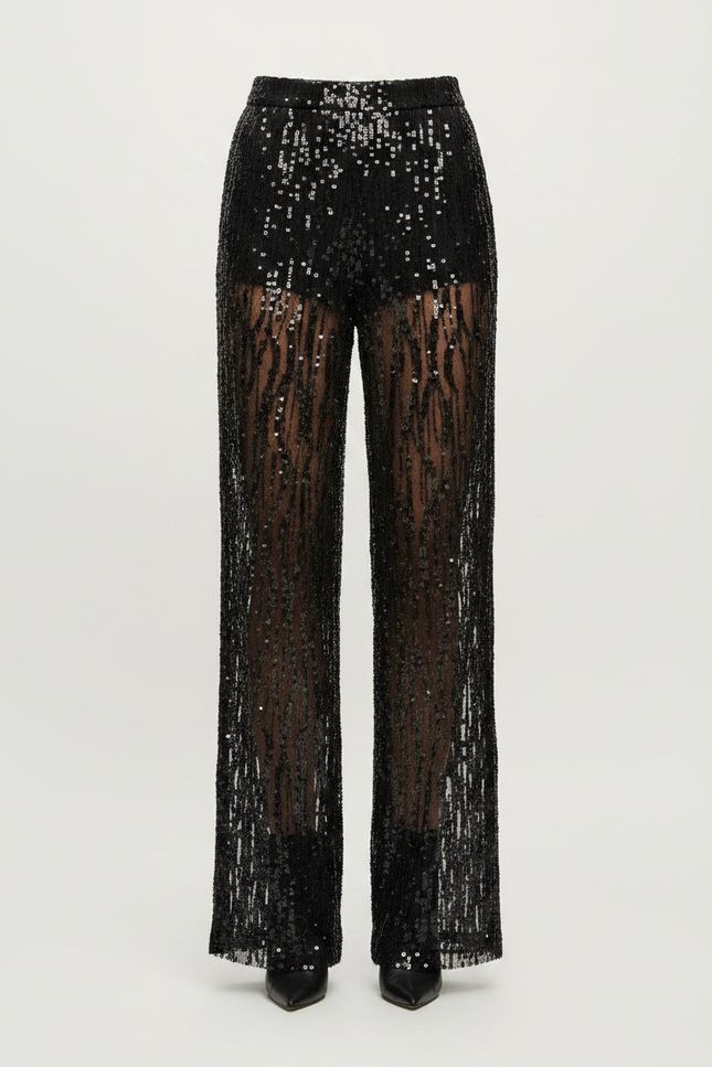 Pantalon Filet Strass Noir - Maille - vue 3