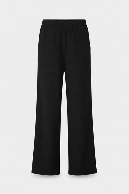 Pantalon Noir Côtelé Ample Confortable Fille - Maille - vue 3