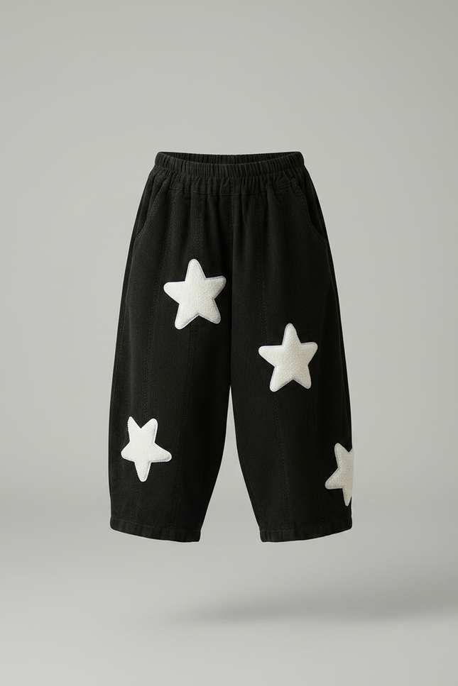 Pantalon Noir Ample Étoiles Coton Enfant - Cordé - vue 3