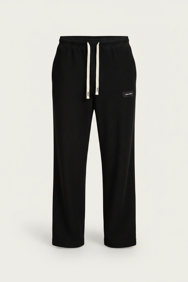 Pantalon Noir Côtelé Ample Décontracté Urbain - Cordé - vue 3