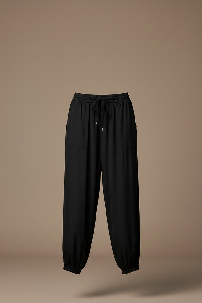 Pantalon Noir Fluide Ample Décontracté Cordon Femme - Viscose - vue 3
