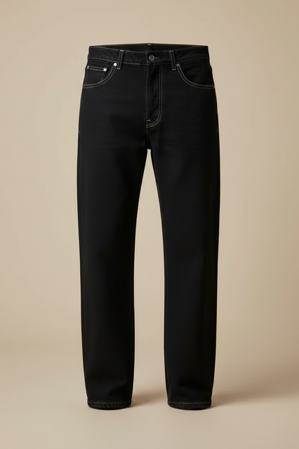 Pantalon Noir Large Décontracté Coton Simple Homme - Jean - vue 3