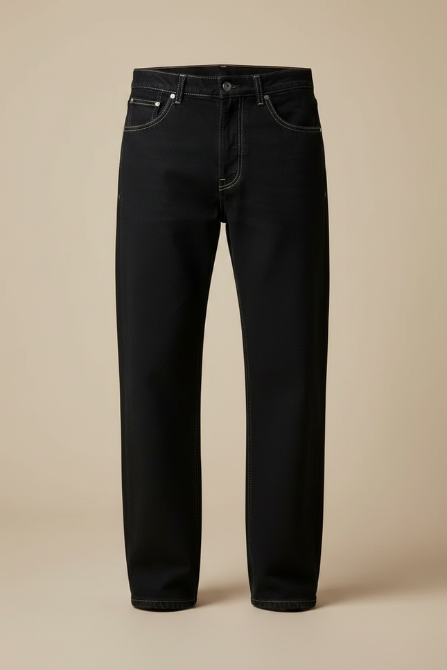 Pantalon Noir Large Décontracté Coton Simple Homme - Jean - vue 3