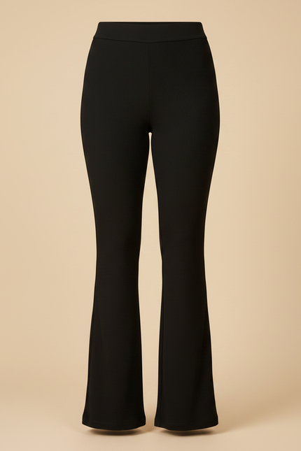 Pantalon Noir Évasé Côtelé Taille Haute Femme - Maille - vue 3