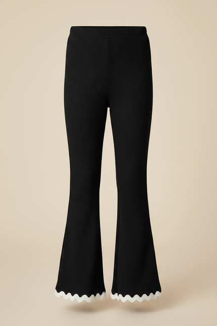 Pantalon Noir Côtelé Évasé Volants Fille - Maille - vue 3