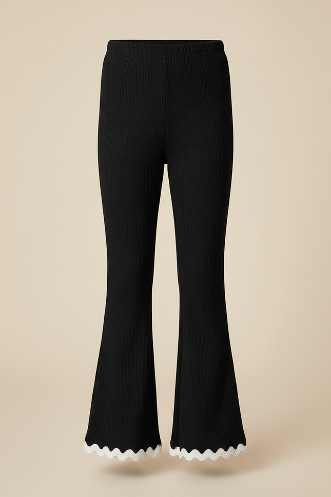 Pantalon Noir Côtelé Évasé Volants Fille - Maille - vue 3