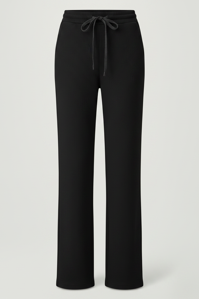 Pantalon Noir Côtelé Ample Décontracté Femme - Maille - vue 3
