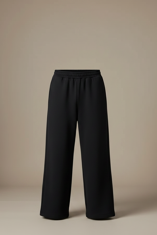 Pantalon Noir Ample Décontracté Taille Élastique - Molleton - vue 3