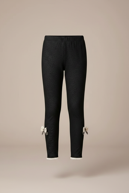 Pantalon Noir Fille Motif Discret Nœuds Cheville - Maille - vue 3