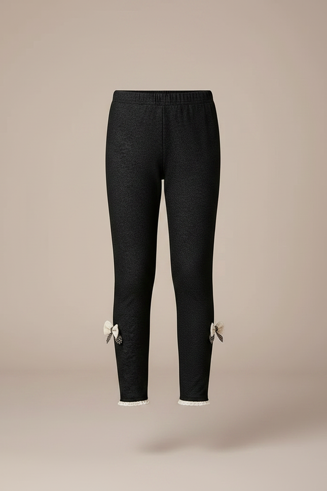 Pantalon Noir Fille Motif Discret Nœuds Cheville - Maille - vue 3
