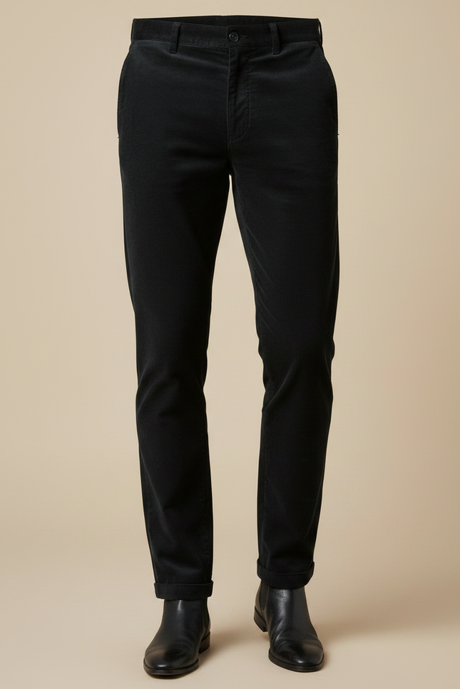 Pantalon Noir Homme Velours Côtelé Décontracté Droit - Cordé - vue 3