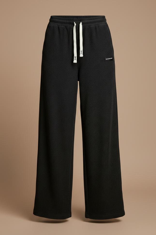 Pantalon Noir Côtelé Ample Décontracté Confortable Cordon - Cordé - vue 3