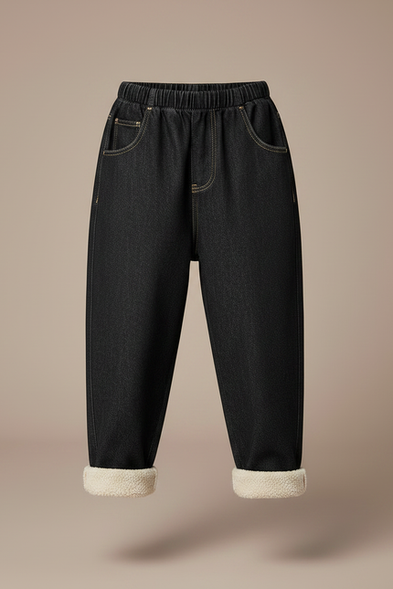 Pantalon Noir Garçon, Doublé Polaire, Ample, Hiver, Décontracté - Jean - vue 3