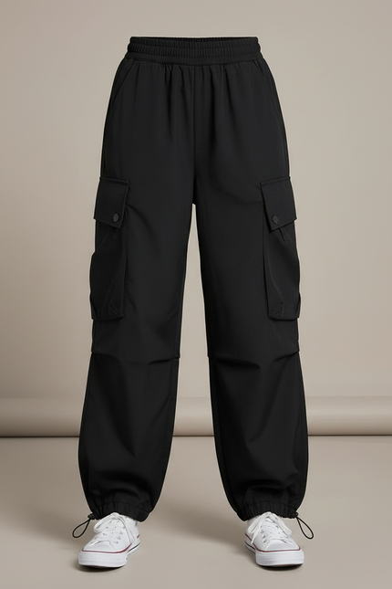 Pantalon Noir Cargo Ample Décontracté Enfant Fille - Polyester - vue 3