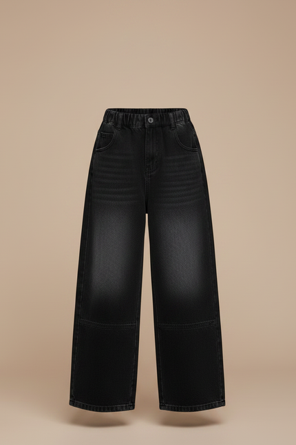 Pantalon Noir Denim Ample Fille Hiver Décontracté - Jean - vue 3