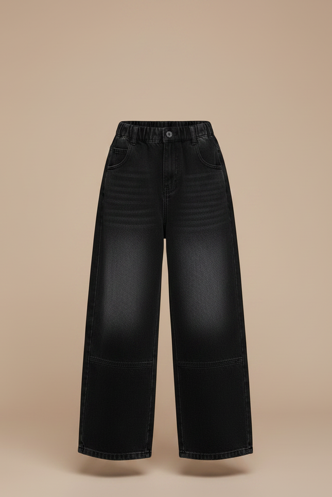 Pantalon Noir Denim Ample Fille Hiver Décontracté - Jean - vue 3