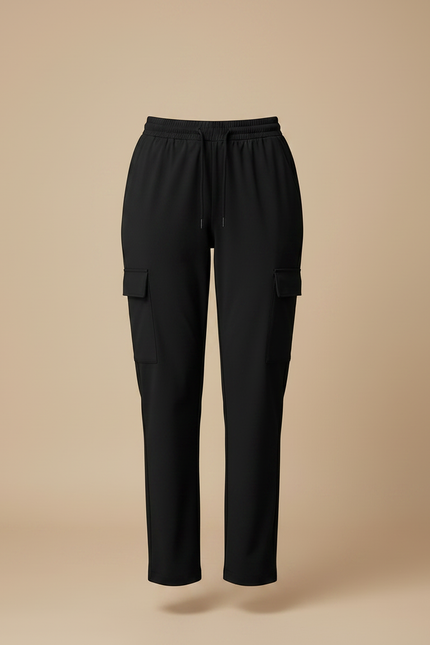 Pantalon Noir Cargo Ample Taille Haute Décontracté - Polyester - vue 3