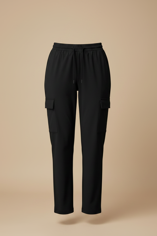 Pantalon Noir Cargo Ample Taille Haute Décontracté - Polyester - vue 3