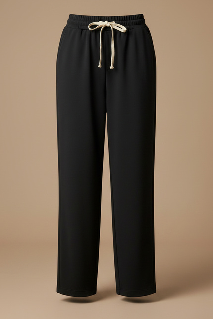 Pantalon Noir Fluide Ample Décontracté Cordon - Polyester - vue 3