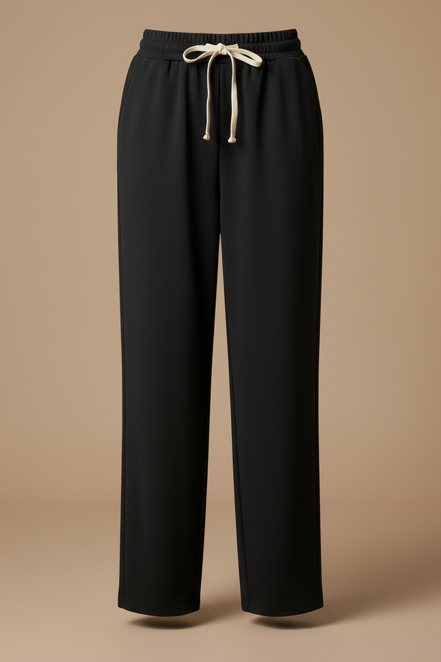 Pantalon Noir Fluide Ample Décontracté Cordon - Polyester - vue 3