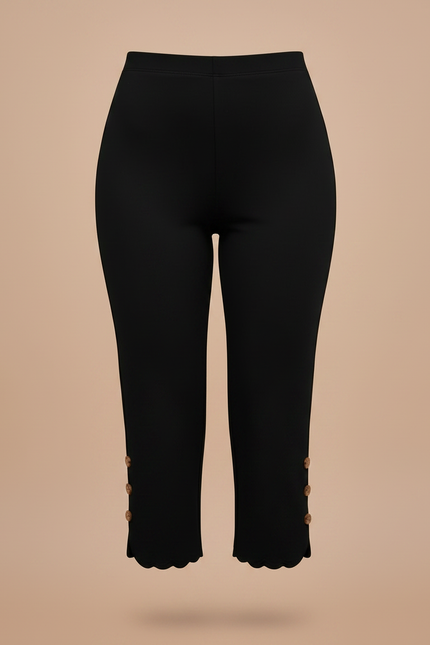 Pantalon Noir Scallop Boutons Taille Haute Slim - Maille - vue 3