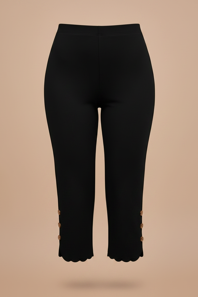 Pantalon Noir Scallop Boutons Taille Haute Slim - Maille - vue 3